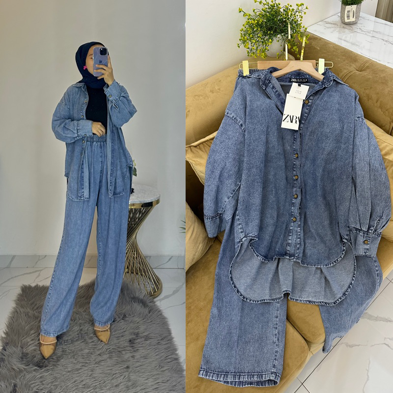 set jeans denim oversize