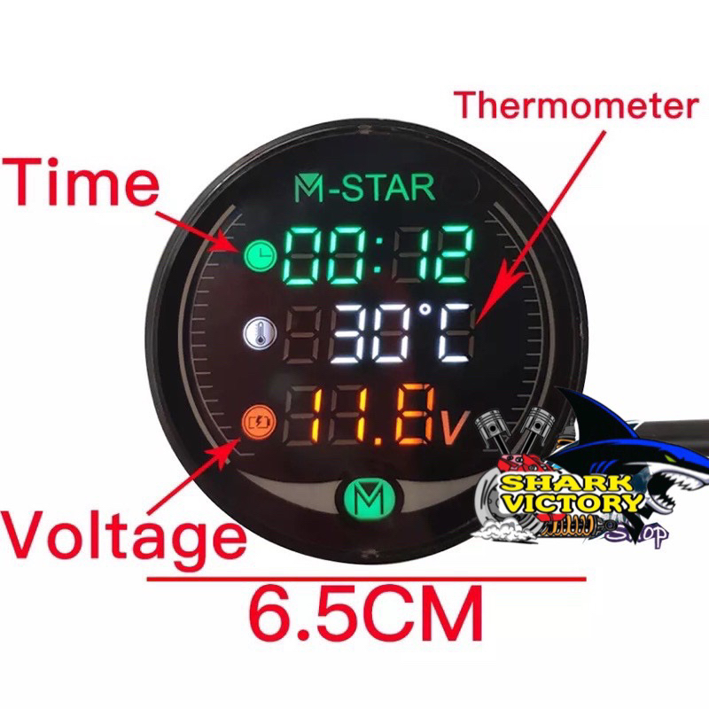 Voltmeter 3in1 waterproof bulat tipis jam-thermometer-voltmeter 12v