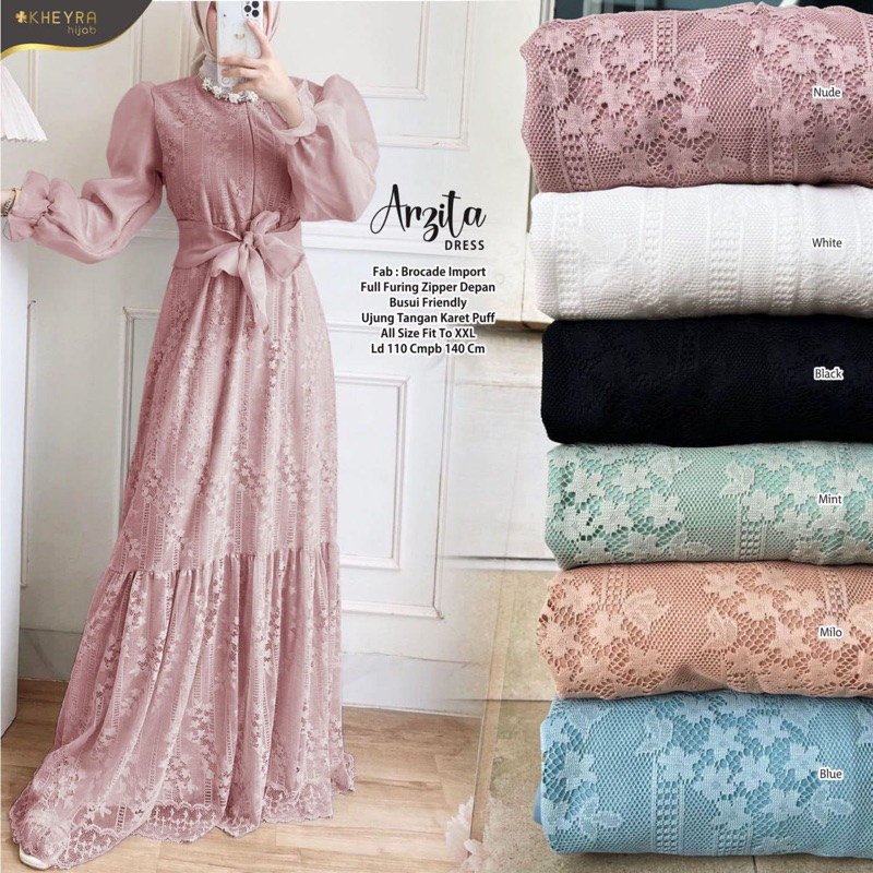 Kheyra gamis arzita dress | broklat furing LD 110 zipper depan busui