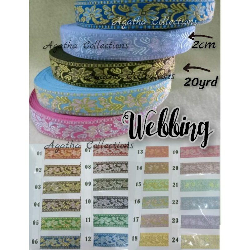 Tali webbing motif pita webbing Polyester 2cm per rol