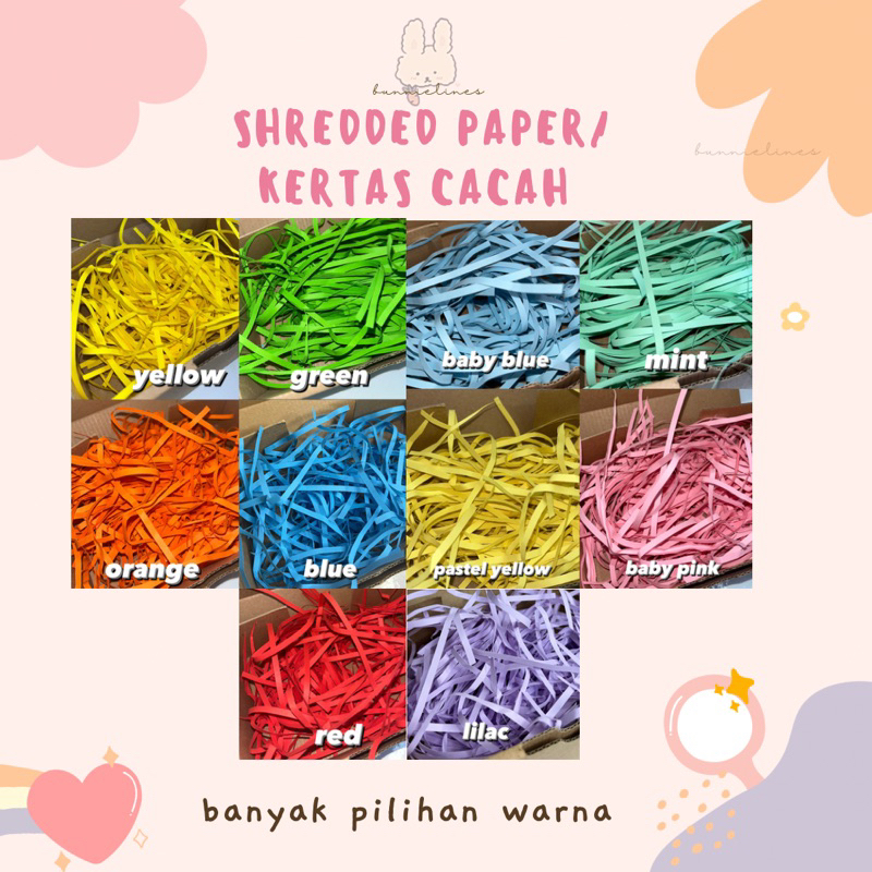 

kertas cacah / kertas hampers / shredded paper / kertas serut 10gr, 20gr, 30gr