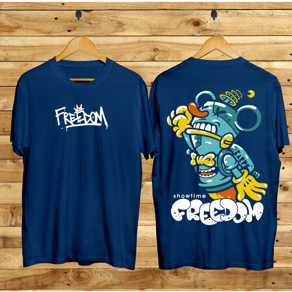 Kaos Tshirt Pria Terbaru Samurai Jepang Freedom Warna Navy Distro Lengan Pendek Motif Sablon Bergambar Keren