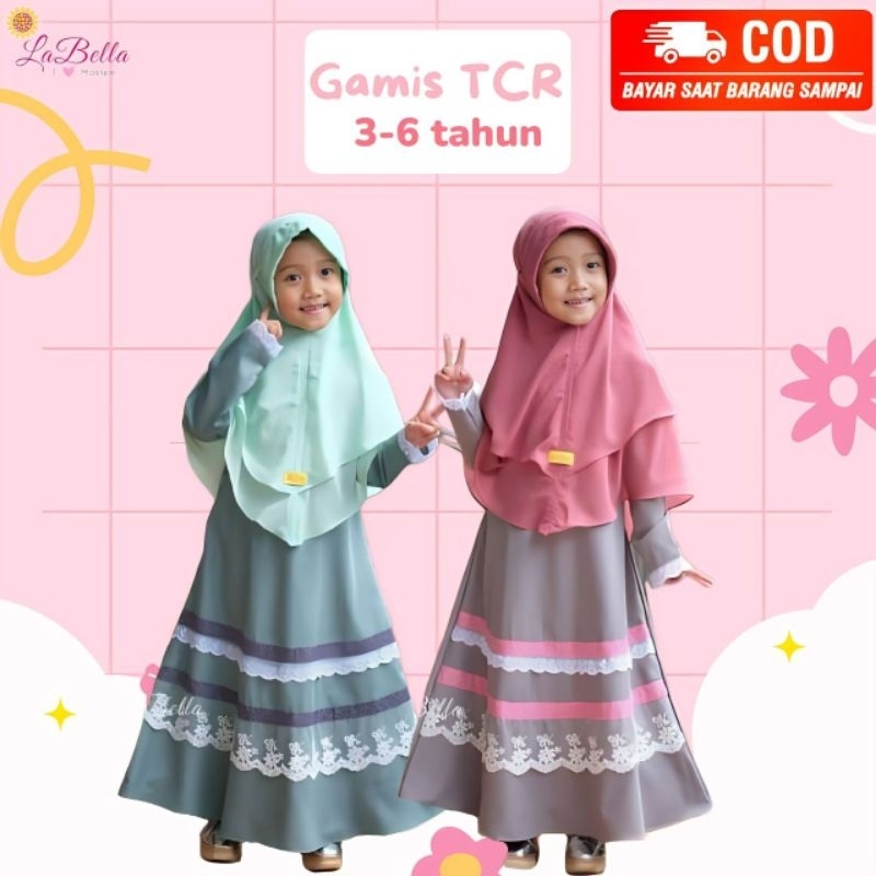 LABELLA GAMIS POLOS BAHAN TOYOBO PREMIUM HIASAN RENDA SET JILBAB INSTAN BERGO CERUTTY TCR SERIES LON