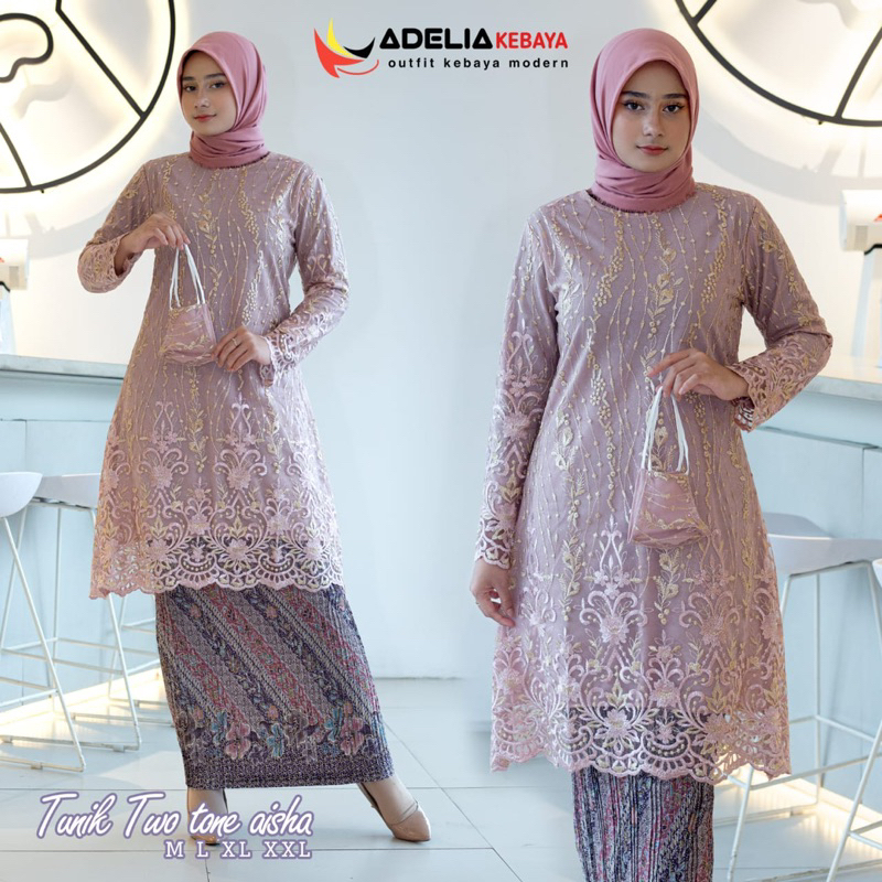 Permata Olshop / Set Kebaya Tunik Twotone Aisha / Baju Kurung Tulle Bordir / Kebaya Modern / Kebaya Cantik