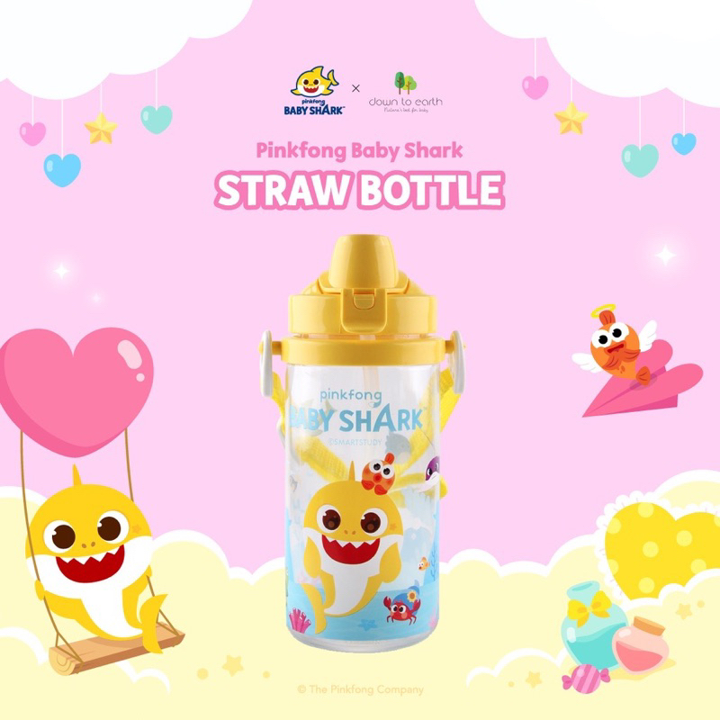 Pinkfong Baby Shark x Down to Earth Straw Strap Water Bottle/Botol Minum Anak