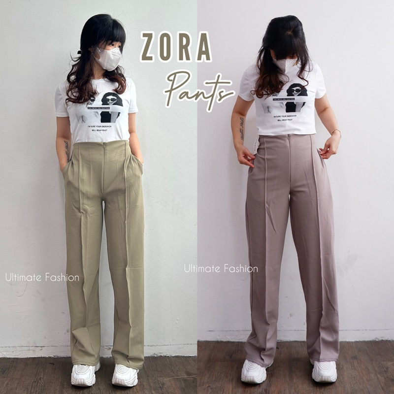 Zora Zipper Cullote Pants - Celana Kulot Sleting Bahan Scuba Crepe Premium - Celana Panjang Wanita Import 833