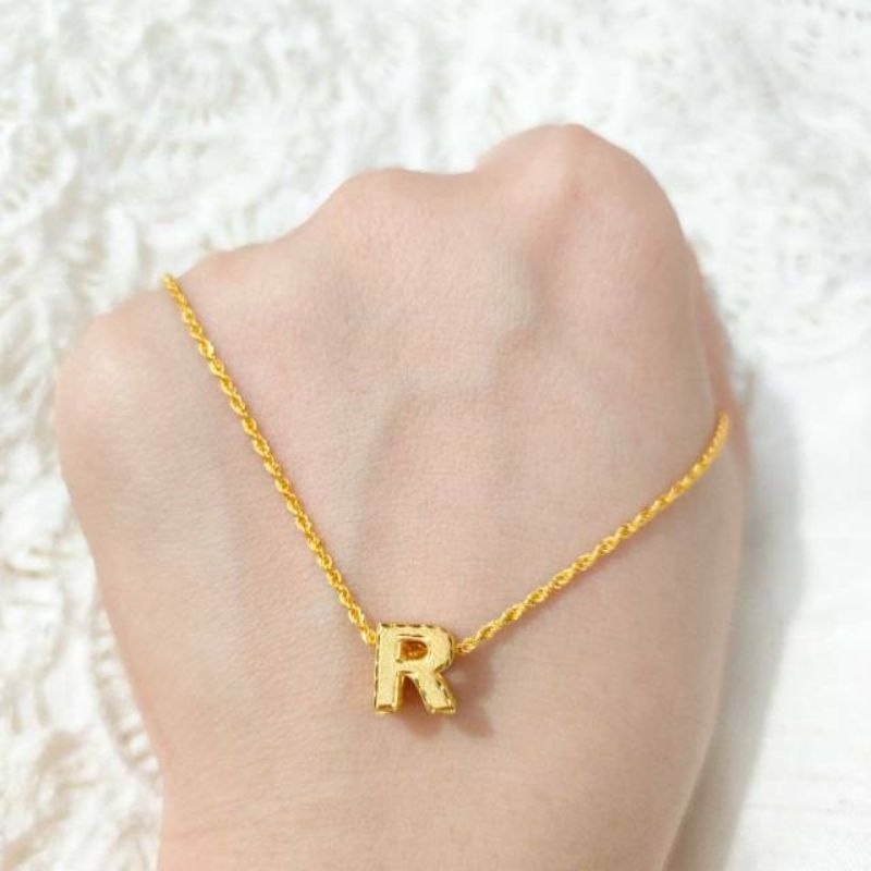 Set Kalung dan Liontin Inisial Huruf R Koleksi Josean Elegant Kado Kekasih Emas Asli