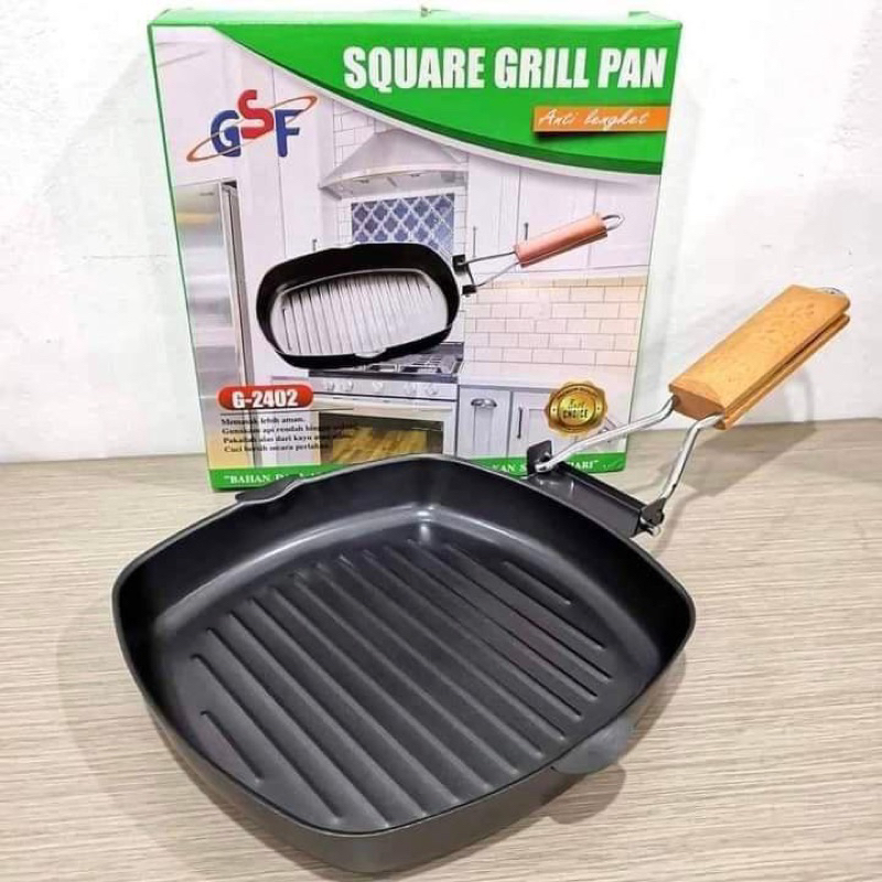 Grill Pan Anti Lengket Panggangan BBQ GSF 2602 Wajan Lipat GSF 2402 Pemanggang Kompor Gagang Tekuk Barbeque Bulgogi Teflon