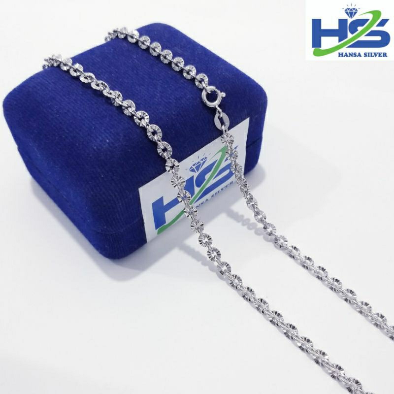 Kalung Perak Asli Silver 925 Lapis Emas Putih Model Rantai Nori Ukir 50 Cm - Kalung Perak Pria Wanita Anti Karat