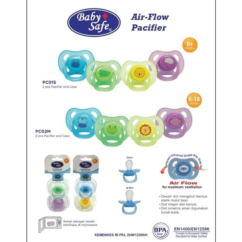 Baby Safe Air Flow Pacifier - Babysafe Dot Empeng Soother Silicone With Case  Bayi Empeng Silikon Dengan Tempat 0+ 6+ 6-18+ PC01S PC02M PC03S PC04M