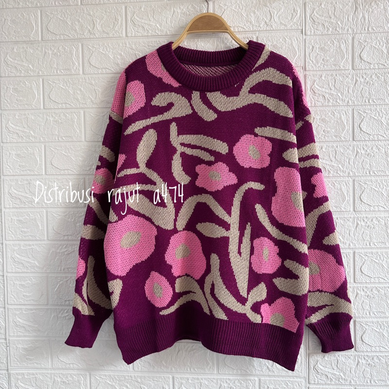 TASYA CLAIRE TOP KNIT SWEATER RAJUT OVERSIZE MOTIF BUNGA LD 120 ATASAN LENGAN PANJANG