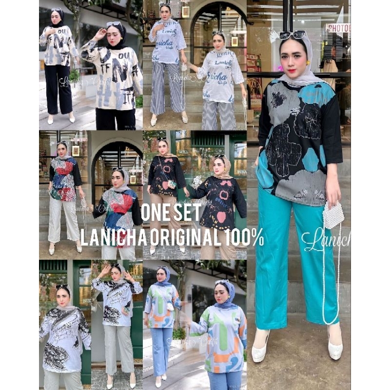 VRN ID - ONE SET LANICHA/SETELAN KAOS LANICHA/SETELAN OVERSIZE/SET WANITA/LANICHA OUTFIT