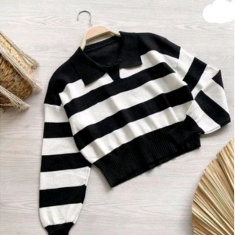 SWEATER RAJUT VALENCIA /SWEATER BLASTER WANITA KOREA CROP/ATASANPOLLETRAJUT-Hitam