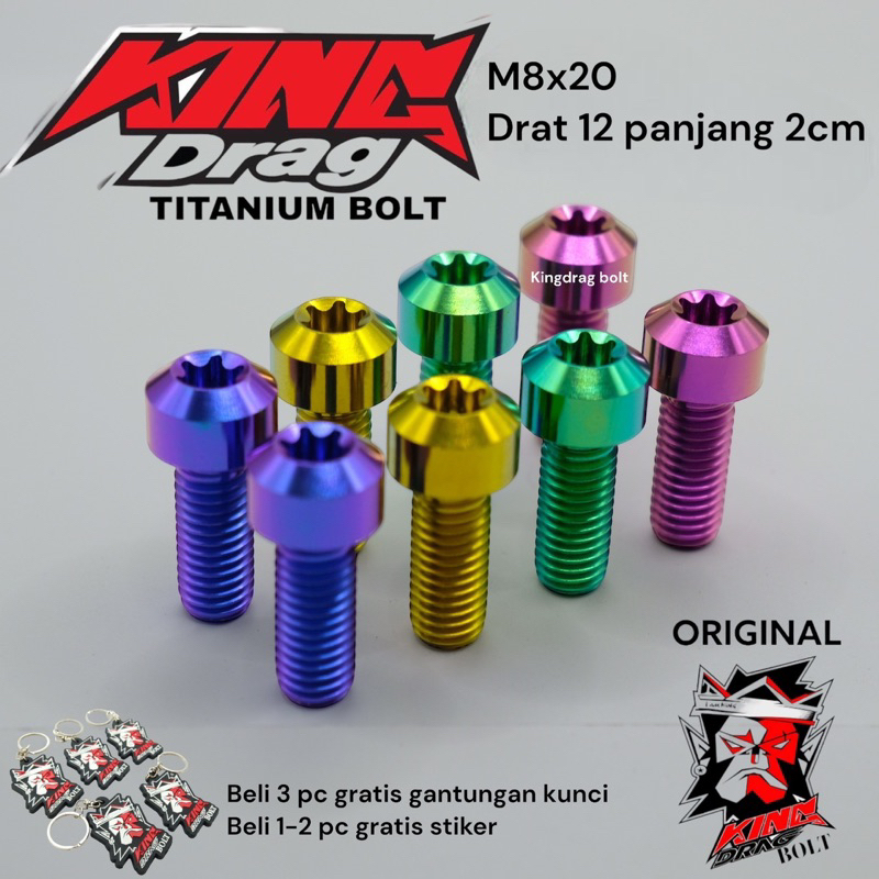 baut TITANIUM 02 original KINGDRAG THAILAND M8x20 8x20 baut 12 panjang drat 2cm PREMIUM QUALITY