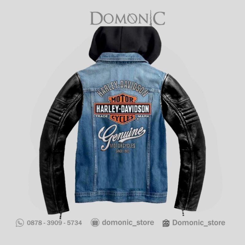 jaket denim kulit jaket jeans kulit jaket motor Harley davidson moge touring jaket biker
