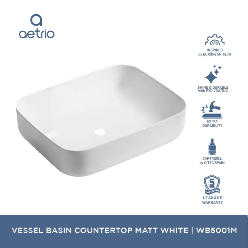 WB5001M | VESSEL BASIN COUNTERTOP MATT WHITE | Wastafel | Tempat Cuci Tangan