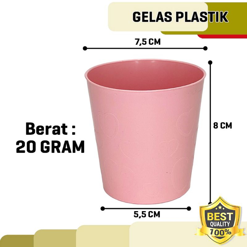 GELAS PLASTIK TEMPAT AIR MINUM KOPI TEH MANIS MOTIF LOVE DIAMETER 7,5 CM BPA FREE