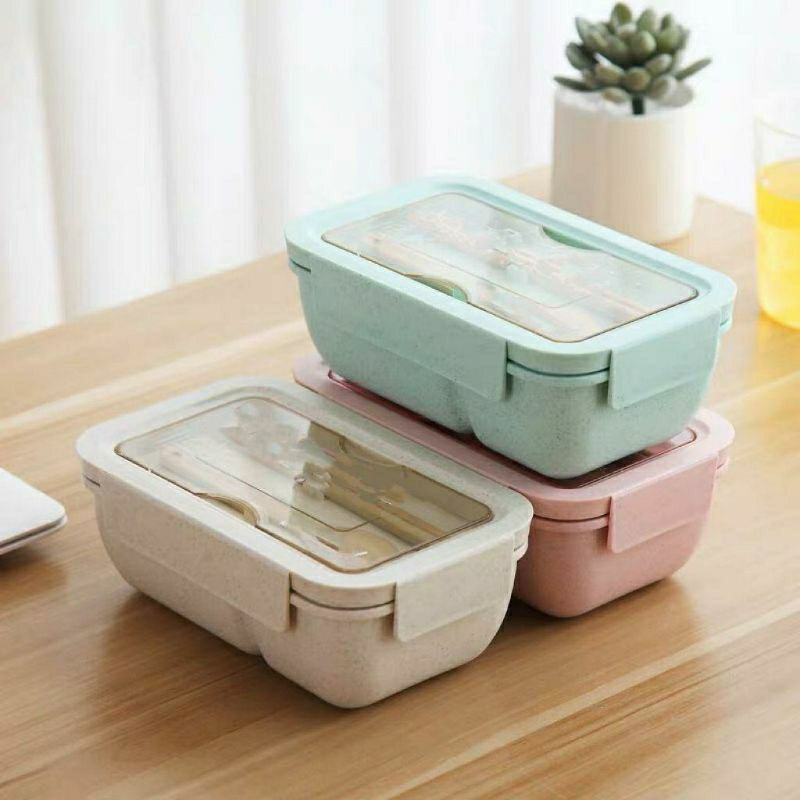 KD 1 Kotak Makan / Lunch Box Anti Tumpah Free Sendok Garpu / Lunch Box 3 Tingkat / Lunch Box 2 Tingkat 3 Sekat / Lunch Box 2 Sekat / Tempat Makan Set 3 IN 1 Lunch Box Jerami