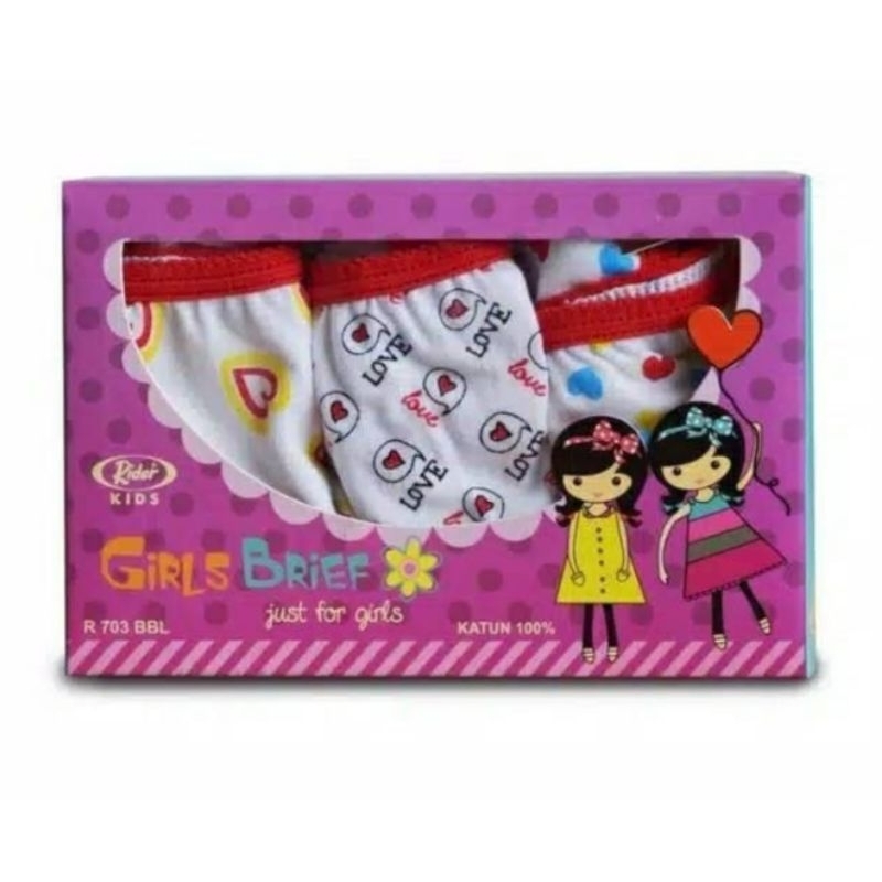 Rider Kids Girls Brief / Celana Dalam Anak Perempuan Super Nyaman 100% Katun isi 3 Premium Cotton