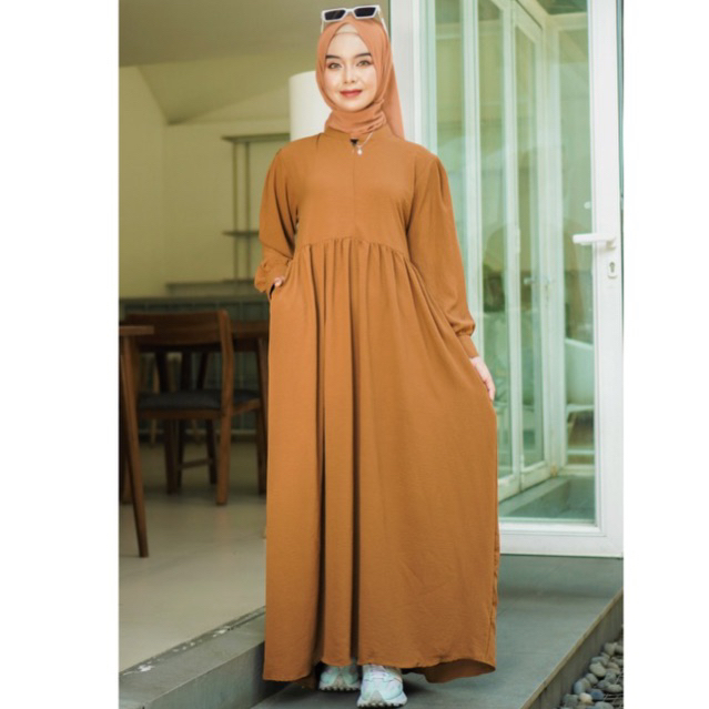 Gamis polos terbaru simpel mewah bahan crinkel airflow