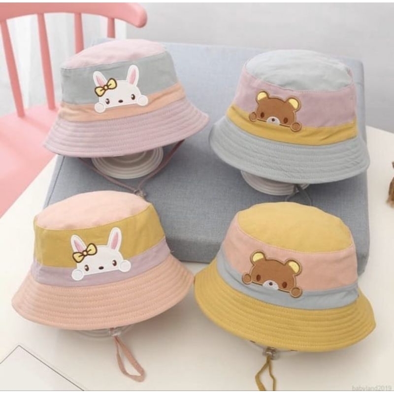 Topi Bucket Anak 3 Warna Bordir Boneka Lucu Topi Bucket Kekinian Anak Laki Laki dan Perempuan