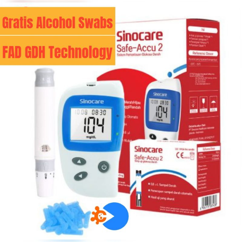 Alat cek gula darah - alat tes gula darah - alat uji gula darah - glucometer - glukosa meter Sinocare Safe Accu 2