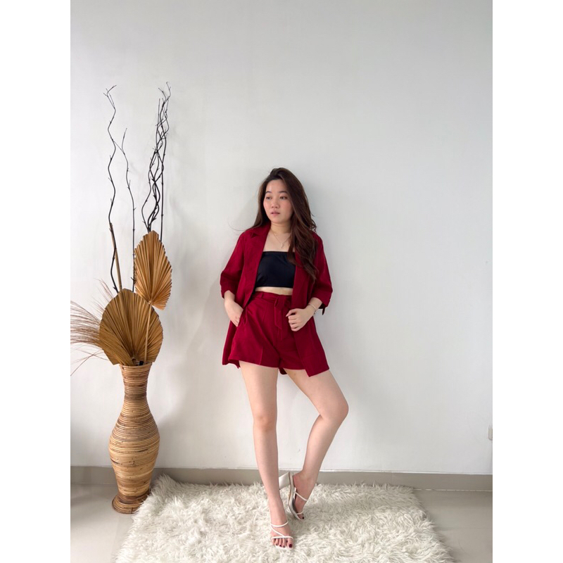 blazer set celana pendek bahan import