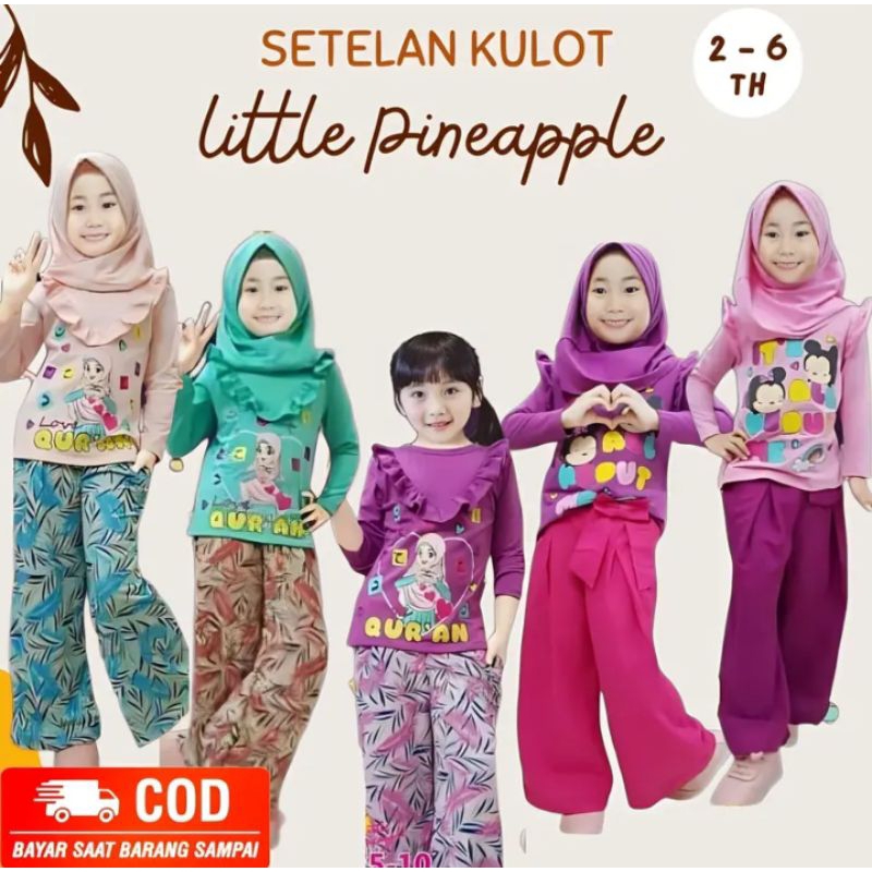 SETELAN MUSLIM CELANA KULOT ANAK CEWE 2-7 TAHUN BAJU IMPORT MUSLIM ATASAN KAOS LENGAN PANJANG BERMOT