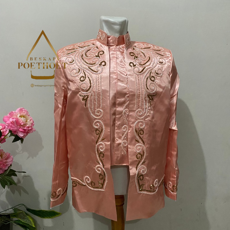 READY Jas formal pria dewasa peach/baju basofi pengantin muslim peach salem murah payet orignl set c