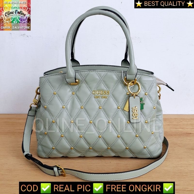 tas triana satchel office bag women studded manik manik paku quilted sage green crystal blue white beige pink black ready stock tas besar muat banyak roomy 3 sekat 4g tali panjang jinjing gs cirebon indramayu majalengka kuningan losari ciledug sindanglaut