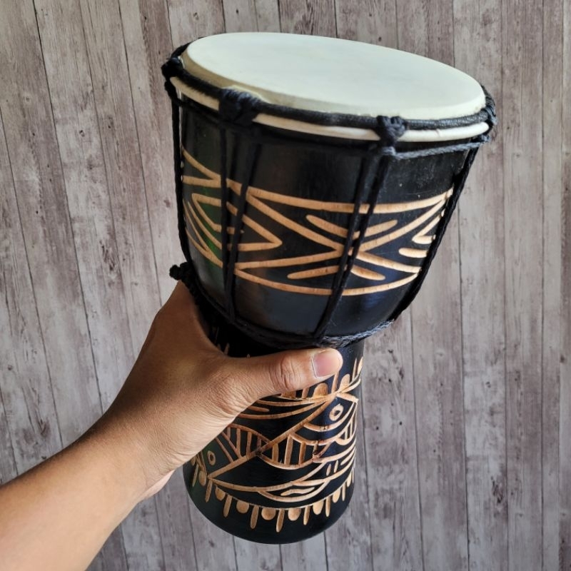 Mainan Kendang Jimbe Mini Alat Musik Gendang Jimbe Anak Motif Ukir Seni untuk Hiasan Souvernir