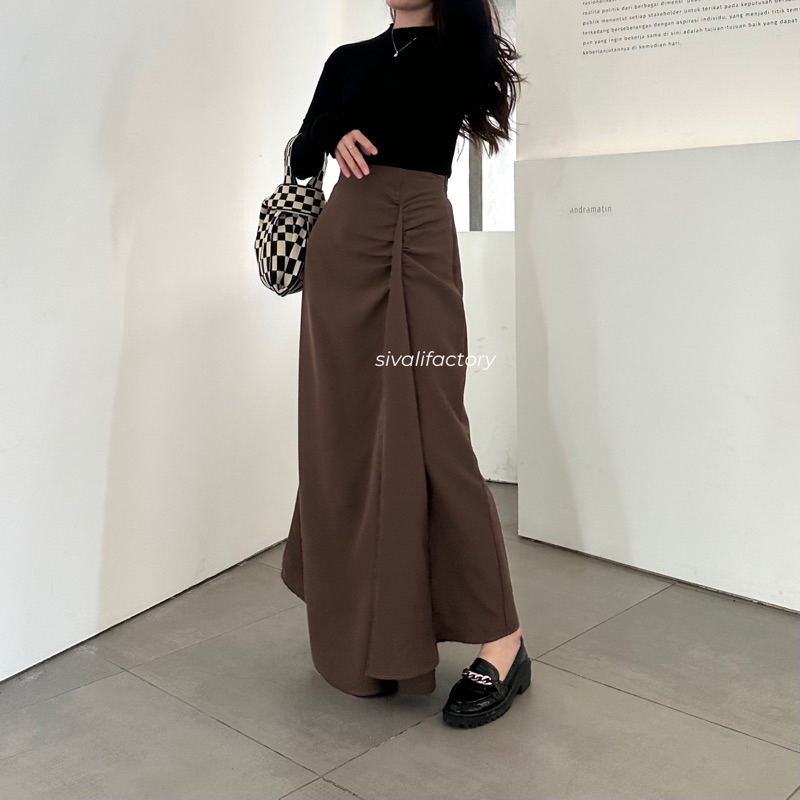 SIVALI Roxen Skirt 801 - Polyester Skirt Anti Kusut - Maxi Korean Loose Skirt - Rok Wanita