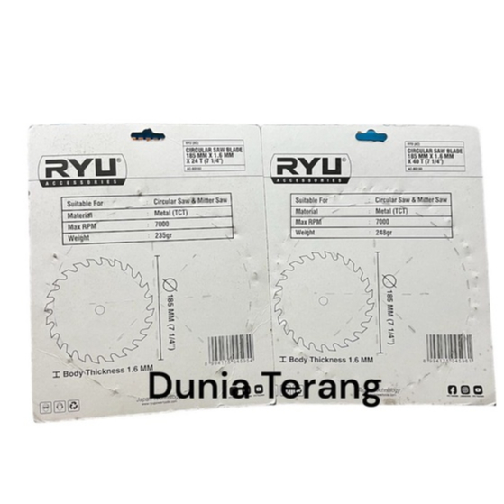 Mata Gergaji Kayu RYU 7&quot; x 24T 40T - Tct Circular Saw Blade 185 mm x 1.6 mm x 24 T 7 1/4&quot; x 40 T - Tct Mitter Saw Blade RYU (AC) AC-BD192 AC-BD193