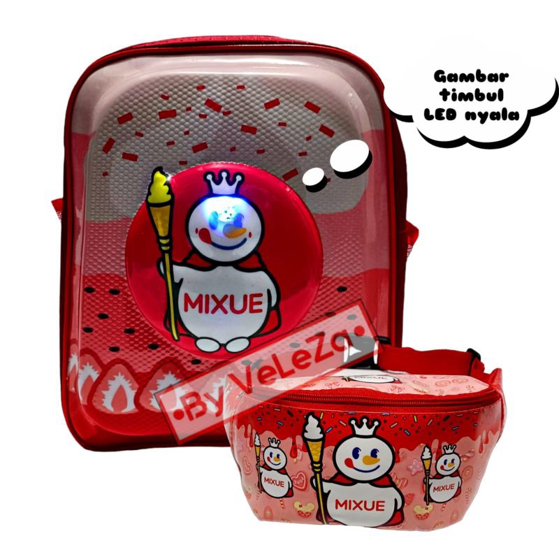 Tas Ransel Anak Karakter ice cream mixue led 2in1 - Tas + waistbag