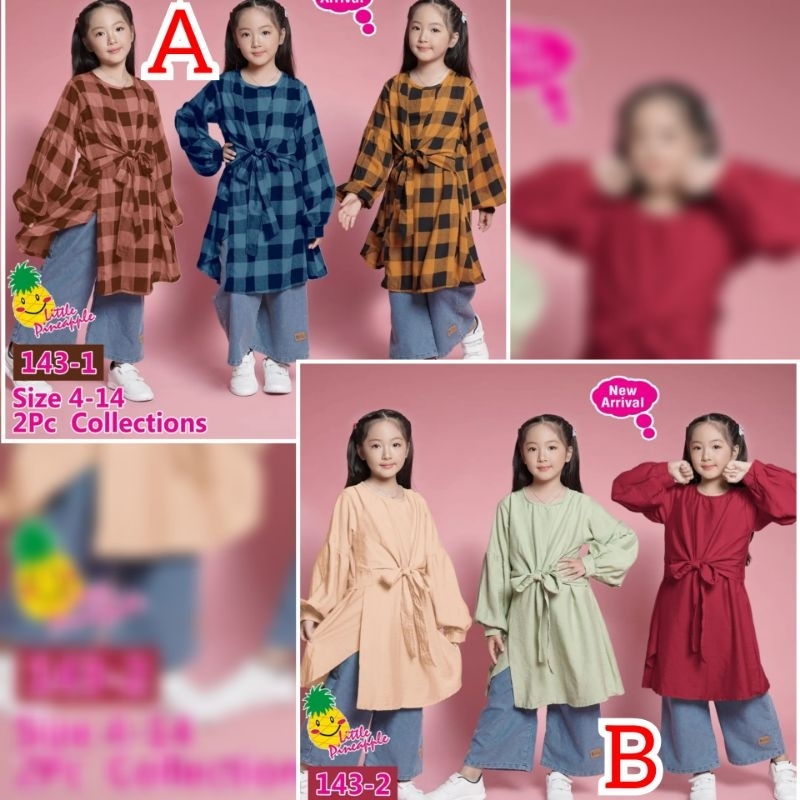 4-9th 143 Little Pineapple Baju Pakaian Set Setelan Anak Perempuan Cewek Cewe Celana Kulot Jeans
