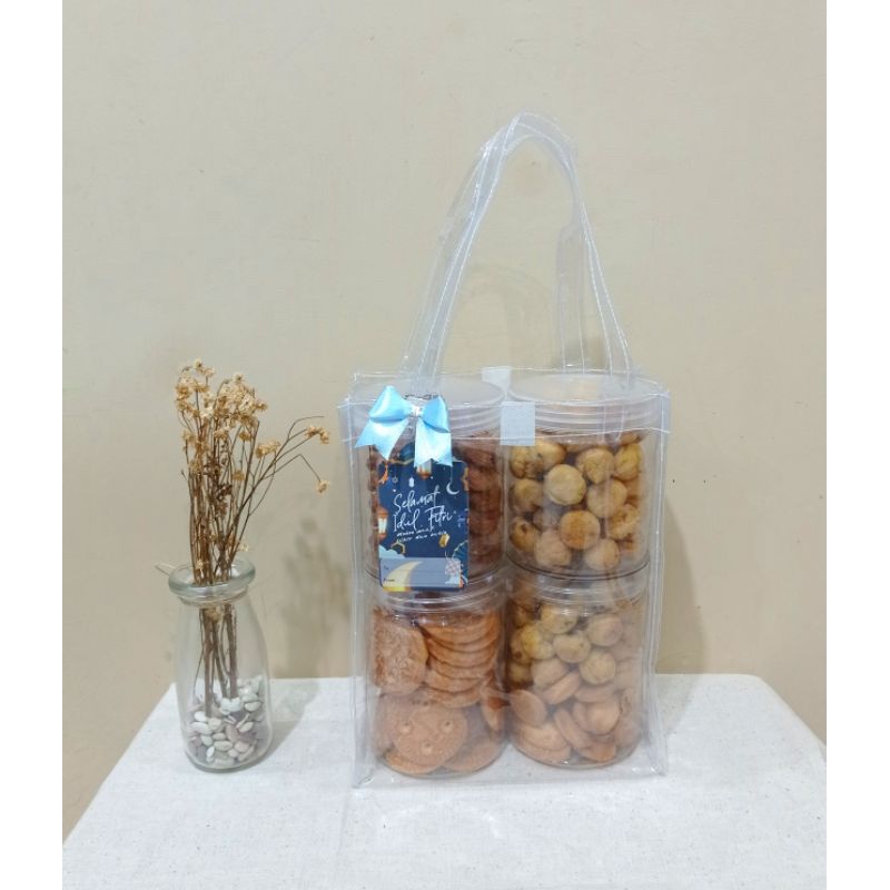 

Tas mika hampers kue kering lebaran full transparan tinggi 25 cm