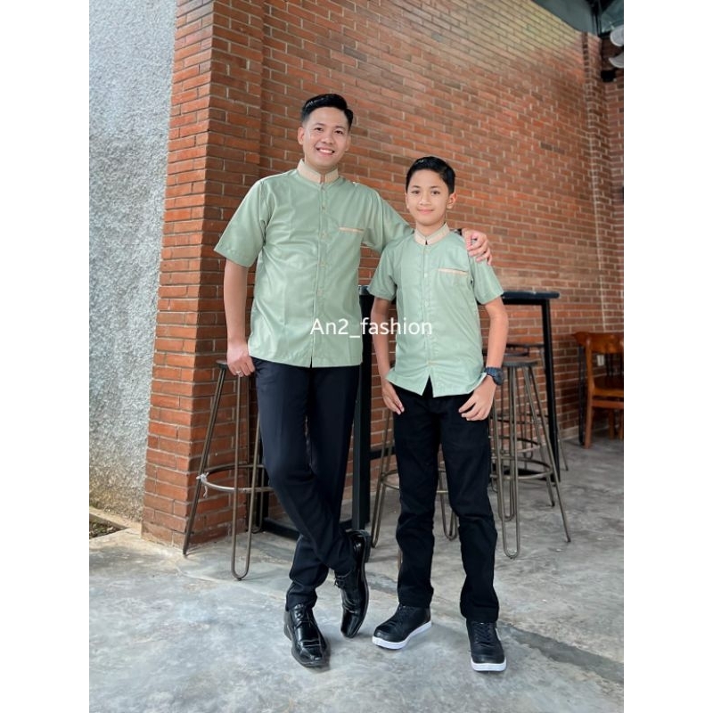 Baju koko muslim lengan pendek warna sage green