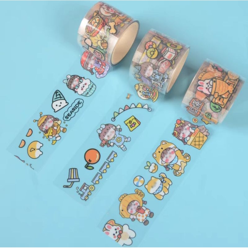 Solatip Momo Korea Deco Tape Karakter Kartun Cantik/ Stiker Solatip Korea Transparan Motif