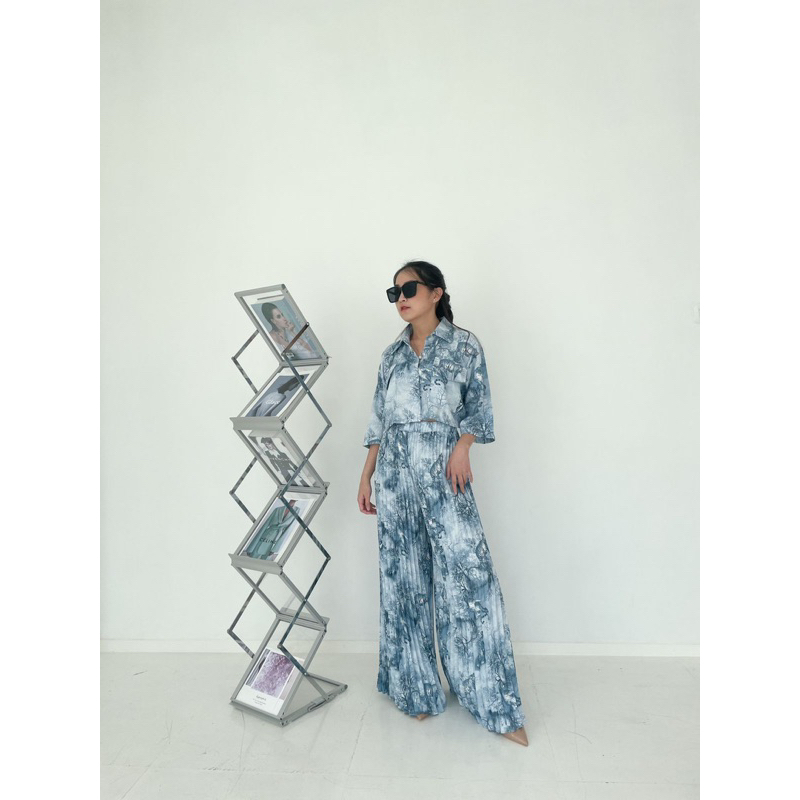 ZENICA SET / Setelan Wanita Crop Top Celana Kulot Panjang Plisket