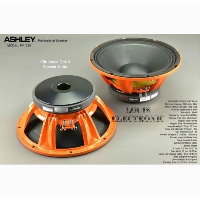 Speaker Komponen ASHLEY MF1230 MF 1230 12 Inch Coil 3 Inch ORIGINAL