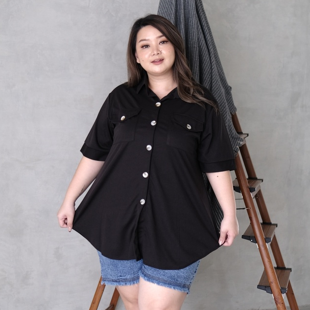 LD 120 130 Kemeja Oversize Wanita Blouse Jumbo Atasan Big Size RINNI