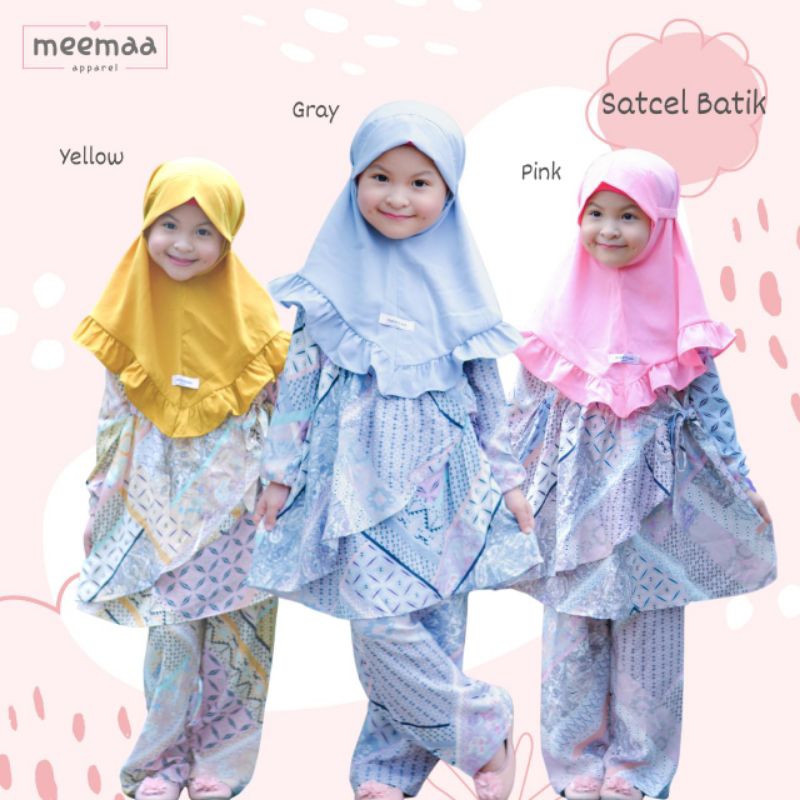 SETELAN MUSLIM BATIK ANAK BALITA CEWEK USIA 2-3 TAHUN BAJU MUSLIM SET JILBAB BAHAN RAYON VISCOSE PRE