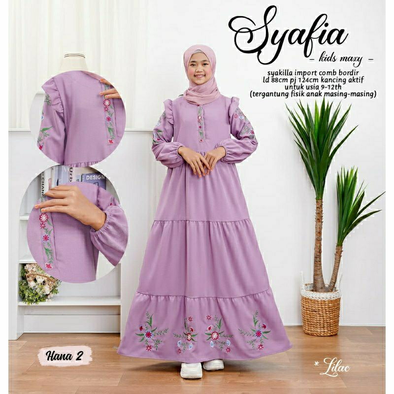 Syafia Kids Maxy, GAMIS LEBARAN ANAK PEREMPUAN CANTIK MODIS FIT 9-12 THN BAHAN SYAKILLA IMPORT MIX BORDIR TERMURAH TERLARIS OOTD