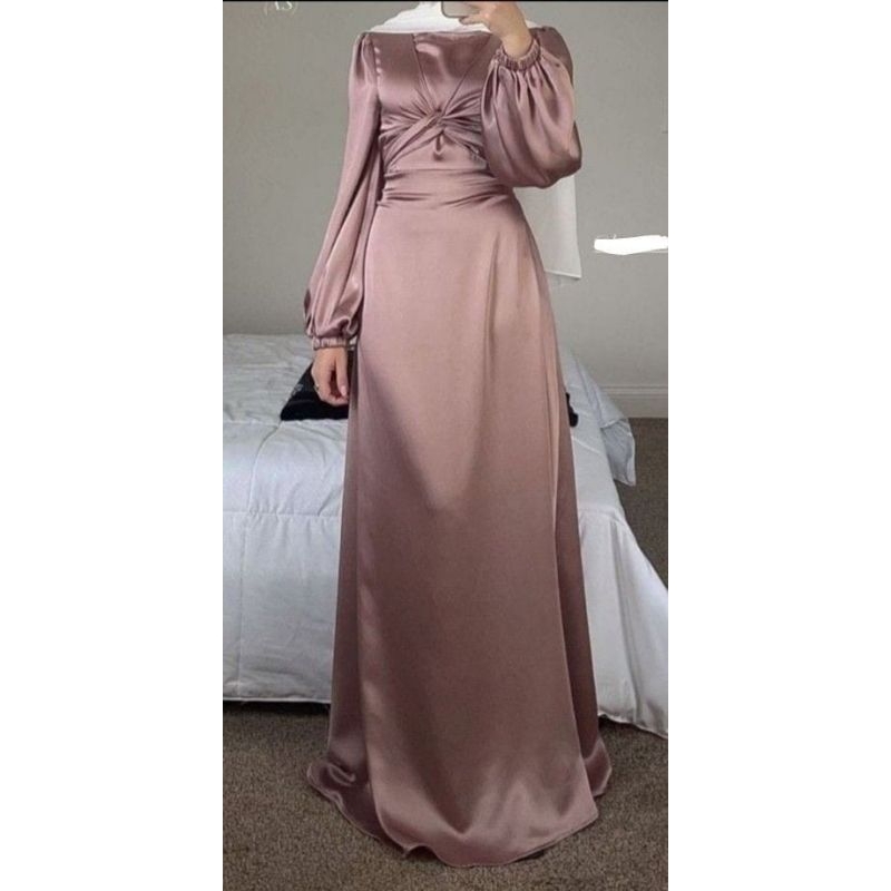 Inka Dress - Dress Satin Tali Maxmara Silk | Gamis Tali Kekinian Viral Bahan Silk | Baju Kondangan Wanita | Gamis Terbaru Lebaran 2023