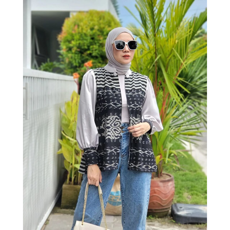 Blazer Batik Wanita Modern blazer tenun terbaru lengan balon atasan wanita baju tenun jepara etnik o