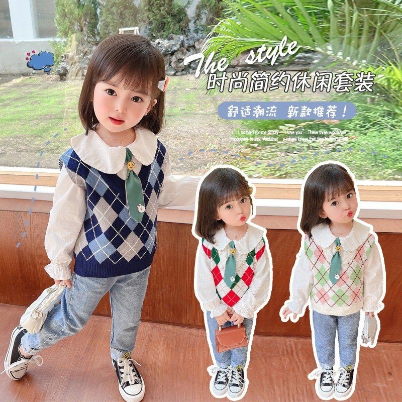 Baju Setelan Anak 3in1 Pakaian Anak Import Stelan Anak Set Rompi Rajut Premium OneSet Baju Baby Pere