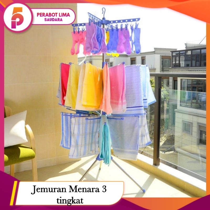 Jemuran Menara Lipat/ Jemuran Menara Bayi 3 tingkat/ Jemuran Baju Bayi