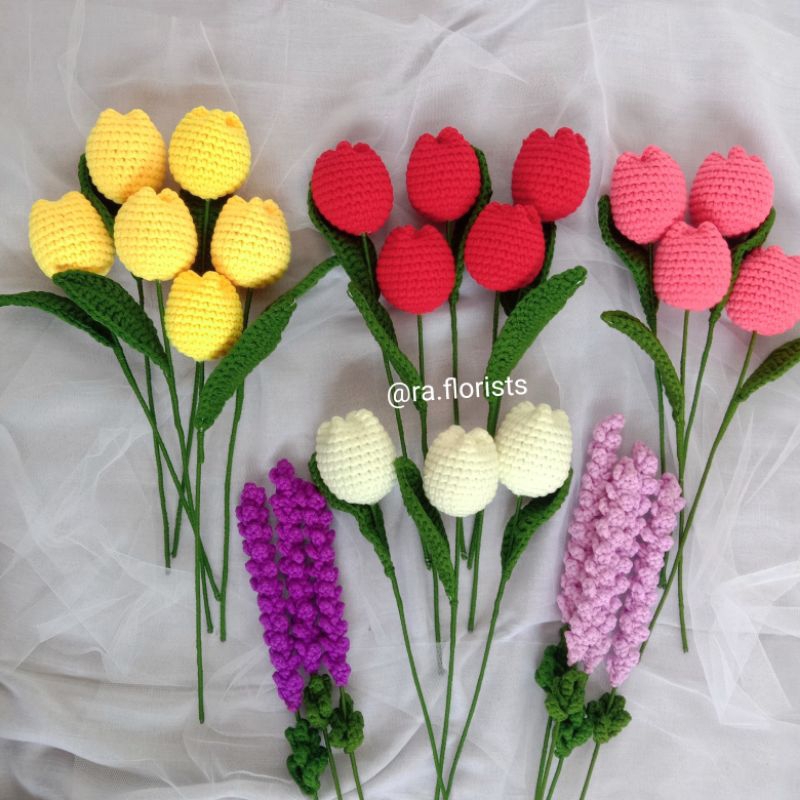 GROSIR bunga rajut / bunga rajut daisy / bunga rajut lavender / bunga rajut tulip / bunga rajut matahari