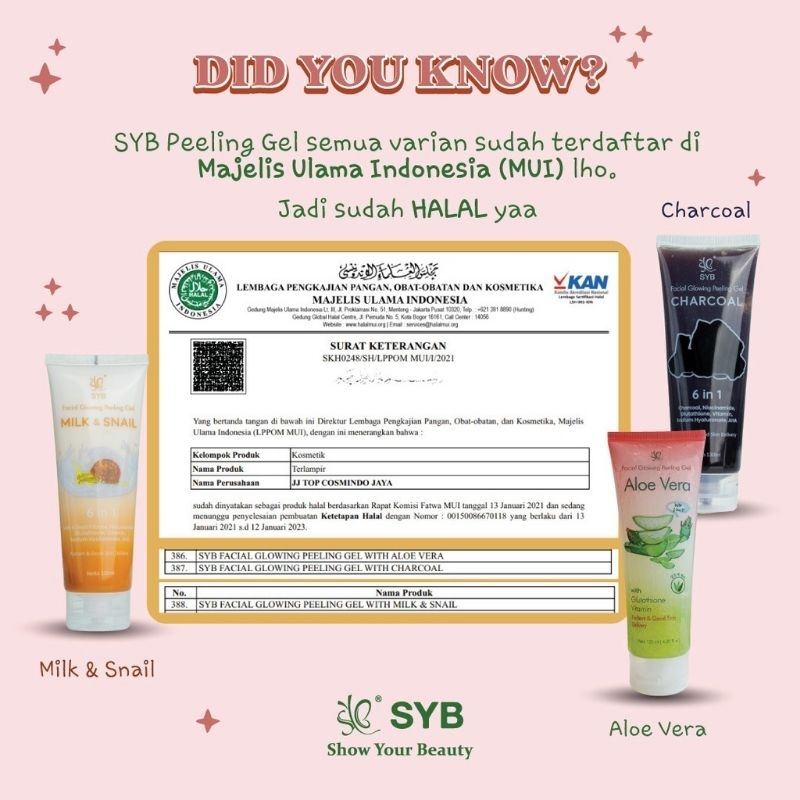 SYB PEELING GEL Aloevera,Milk&amp;snail,Charcoal Facial Glowing