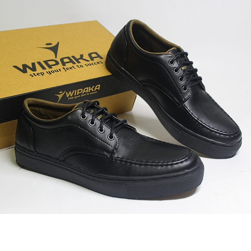 WIPAKA ORIGINAL - Sepatu Kasual Pria Hitam Kulit Kerja Formal Kasual Pesta Sepatu Sneakers Pria